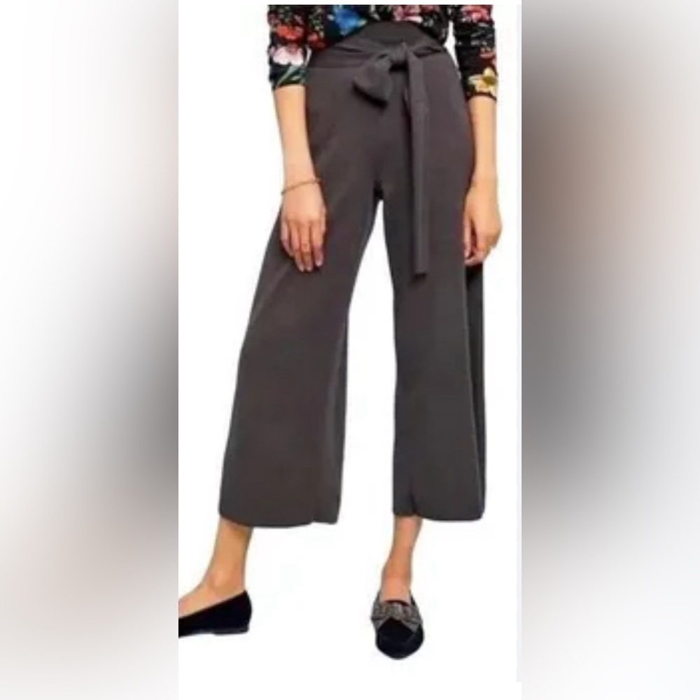 MOTH By Anthropologie Black Wool Wide Leg Pants Tie Waist Sz L